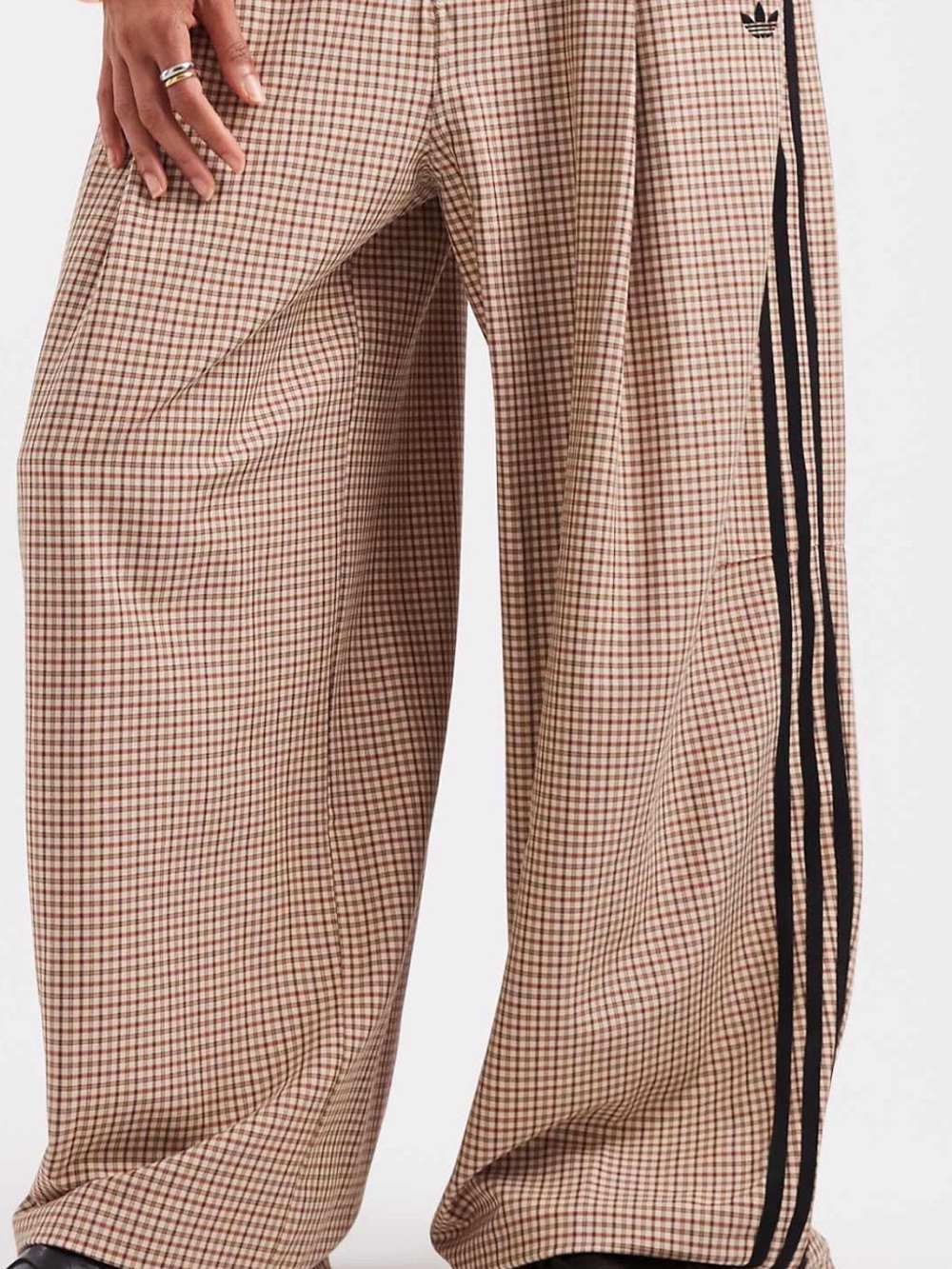 Adidas Originals Beige Plaid Three Stripe Wide Leg Tailored Pants Women’s NWT